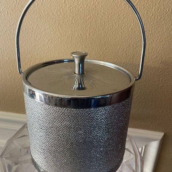 Vintage MCM Starburst Silver Metal Atomic Ice Bucket - Picture 2 of 16
